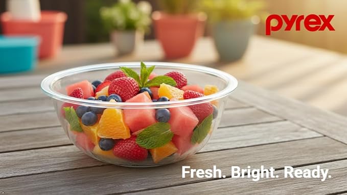 Pyrex 323 1.5qt Clear Glass Mixing Bowl - Made in USA | Tempered Glass Construction | Non Porous Surface | Stain Resistant Material | Smooth Design | Nesting Storage Capability