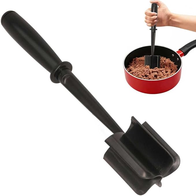 Meat Chopper, 5-Blade Curved Potato Masher & Hamburger Meat Smasher, Ground Beef Chopper, Premium Heat-Resistant Masher for Beef, Chicken and More