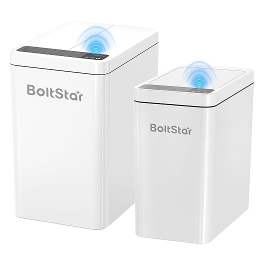 Solar Automatic Trash Can: 2 Pack 2.6 Gallon & 4 Gallon Motion Sensor Garbage Can, No Charging Required, Slim Smart Touchless Trash Bin with Lid for Bedroom, Living Room, Bathroom, Office, RV, White