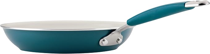 Rachael Ray Cucina Ceramic Nonstick Frying Pans/Skillet Set, Dishwasher Safe, 8.5 inch and 10 inch Open Fry Pans - Marine Blue