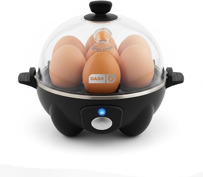 Dash Rapid Egg Cooker, 7 Hard Boiled Eggs, Black | Electric Egg Poacher, Boiler, Steamer & Omelette Maker Machine, Soft or Poached Eggs for Breakfast, Auto Shut-Off, BPA-Free