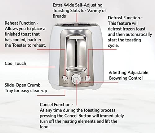EUROSTAR ET752W 2-Slice Extra Wide-Slot Toaster, White