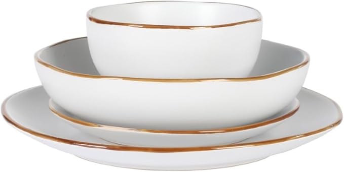 Gibson Home Hazeltine 16-Piece White Stoneware Dinnerware Set – Plates and Bowls, Durable Ceramic Kitchen Dinner Set