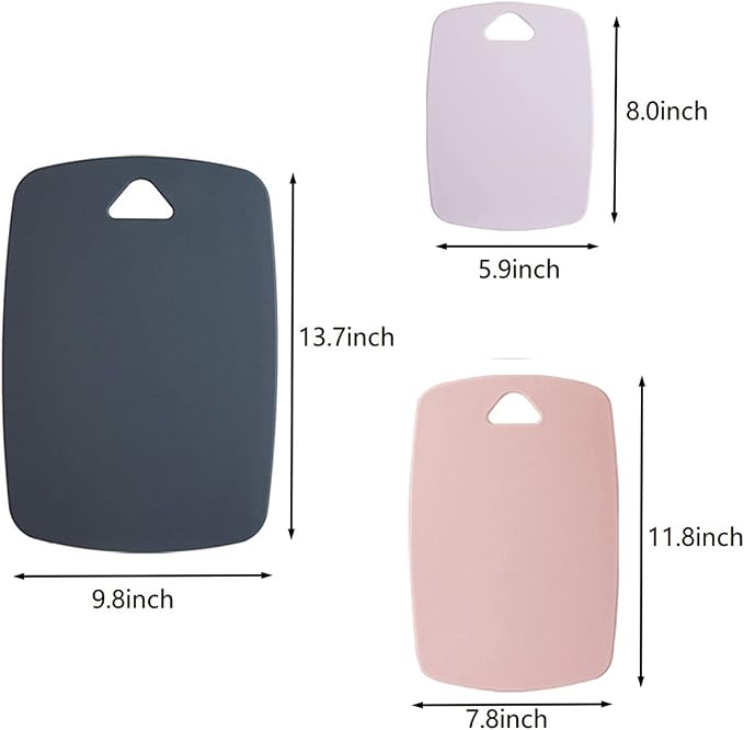 Cutting Boards for Kitchen,Plastic Cutting Board Set of 3, Thick Chopping Boards for Meat, Veggies, Fruits, with Easy Grip Handle,Dishwasher Safe (Pink, 3Pcs)