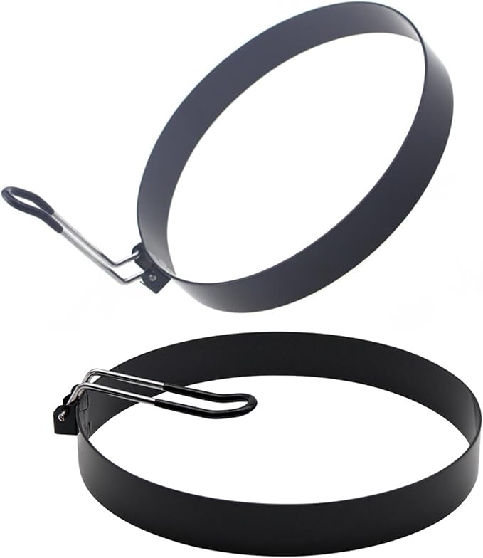 Large 2 Pack 8" Omelette Ring for Griddle, Non-stick Stainless Steel Pancake Ring with Silicone Handle Grill Oil Brush Egg Separator