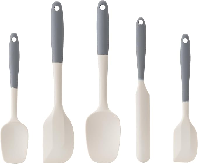 Silicone Spatula Set,5 Piece Food Grade Rubber Spatulas,Gray+White | Spatulas Silicone Heat Resistant for Baking,Cooking,and Mixing High Heat Resistant Non Stick Dishwasher Safe BPA-Free