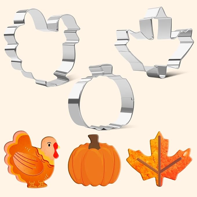 Thanksgiving Cookie Cutters - 3PCS Large 3.2" to 3.6" Autumn Maple Leaf, Turkey, Pumpkin Shapes