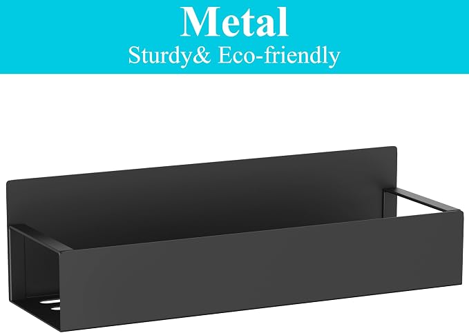 Metal Magnetic Spice Rack for Refrigerator Black, 4 Pack | Magnetic Shelves Heavy Duty for Fridge in Kitchen, Seasoning Storage Organizer, For Oven Washer and Dryer, For Heavier Items