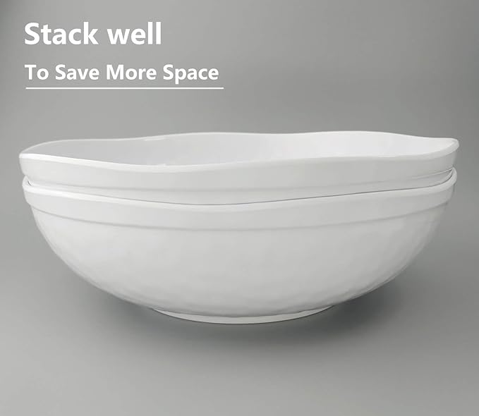 KX-WARE Melamine Serving Bowls -2pcs 12inch Larger Salad Bowls/Mixing Bowls,White Color| Break-resistant 100% Melamine Bowls | Dishwasher Safe,BPA Free