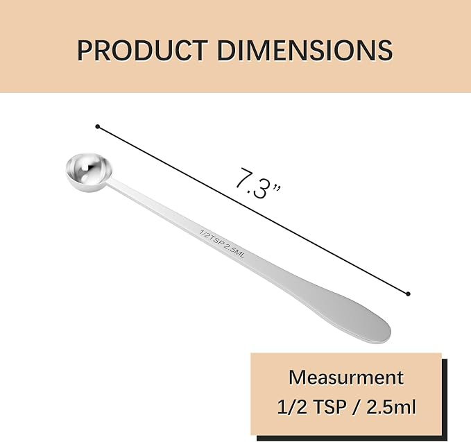 1PCS 1/2Teaspoon(1/2tsp, 2.5ml) Extra-long Handle Measuring Spoon | 18/8(304) Stainless Steel, Food-Grade, High Precision, Durable, ‌Rust-Free, Dishwasher-Safe, Easy-Read Marking