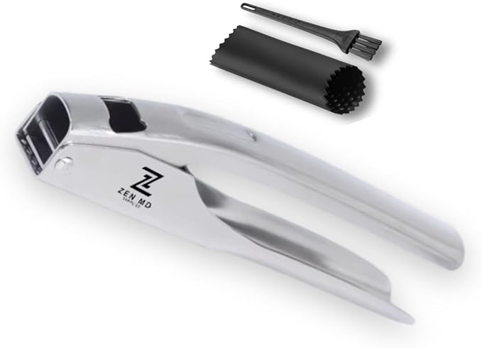 Zen MD 304 Stainless Steel Garlic Press, Heavy Duty Mincer & Crusher Tool, No Peeling Needed, Large Capacity Garlic Press and Masher, Easy Squeeze Presser, Rustproof Dishwasher Safe Kitchen Gadget