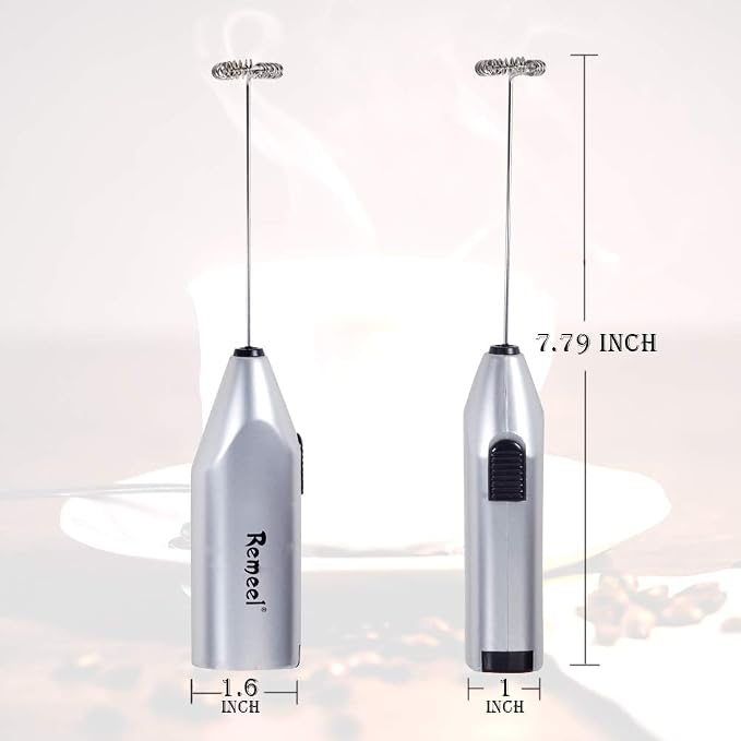 Handheld Milk Frother with Stainless Steel Whisk, Portable and Powerful Foam Maker for Morning Coffee, Latte, Cappuccino, Hot Chocolate (Silver)