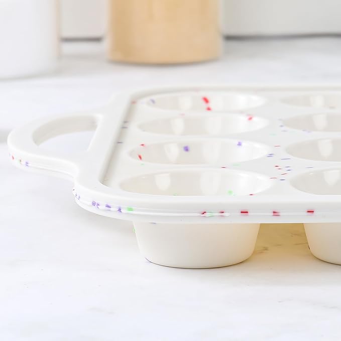 Vinino Mini Muffin Pan with Metal Reinforced Frame-1Pack, Silicone Cupcake Pan for Baking 24 Cup Mini Size, BPA Free Silicone Muffin Tray, Cupcake Baking Pan Molds for Oven Dishwasher Safe-Cream