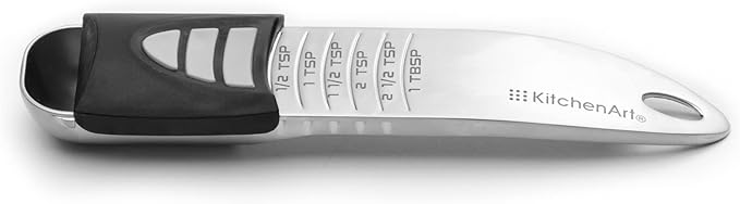 KitchenArt Stainless Steel Pro Adjust-A-Tablespoon, Adjustable Tablespoon | Spoon That Measures 1/2 TSP to 1 TBL | All In One Measuring Spoon | Cooking & Baking Gadget | Kitchen Organization