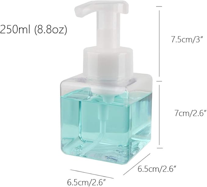 Foaming Soap Dispenser, 9oz Plastic Refillable Pump Bottle, 2 Pack, Clear | Hand Dispenser for Liquid Soap, Shampoo & Body Wash – Saves Soap with Rich Foam, Reusable, Easy to Refill, BPA-Free