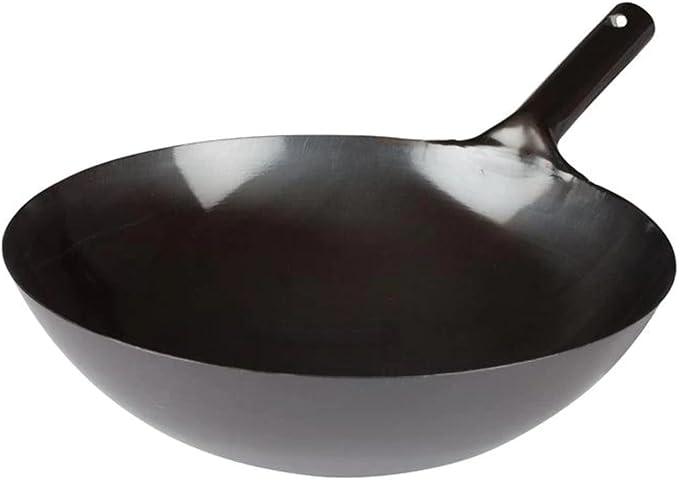 Winco 16" Black Carbon Steel Commercial Wok | Integral handle, Even heat distribution, Great for Stir Fry, Sauteing, Frying and Restaurant Kitchens
