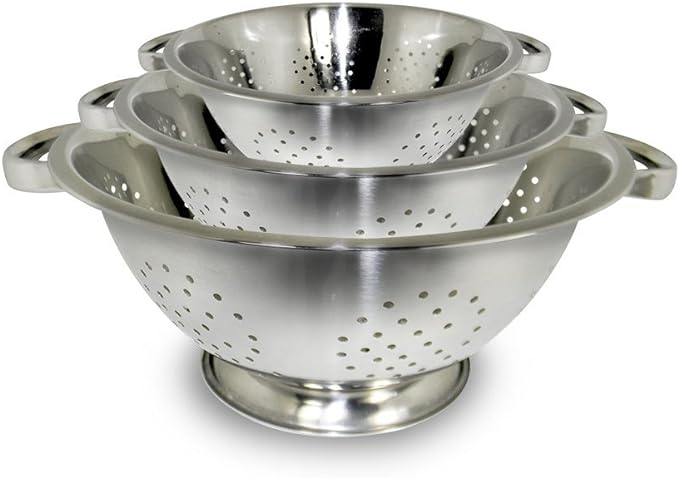 ExcelSteel Colander Set Stainless Steel | Nesting Design | Mirror Polished | Oversized Handles | 1-4 Quart, Set of 3