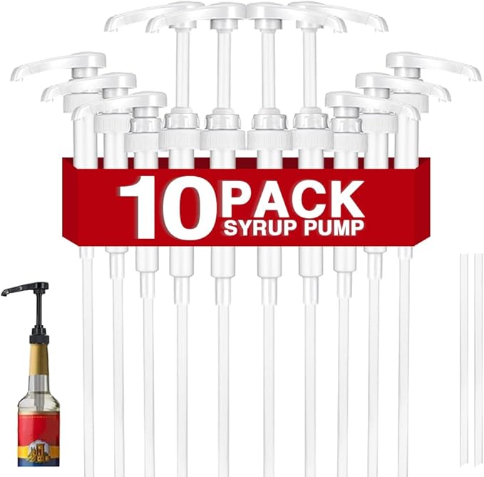 10 Pcs White Coffee Syrup Pump Compatible with 25.4Oz/750ml Bottles | Syrup Dispenser Pumps, Great for Home & Coffee Bar, Drinking Mixes, Tea, Beverage, Cocktails, Flavoring Syrup Bottles