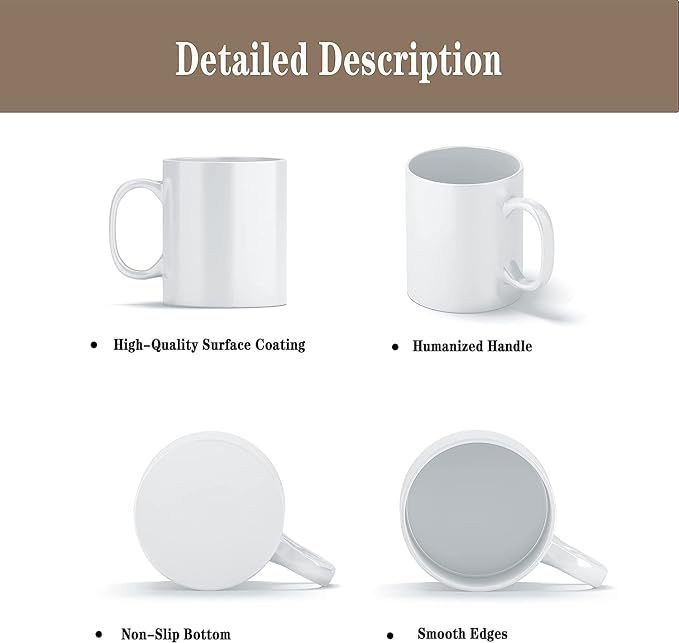 TANGLONG 12PCS Sublimation coffee Mugs 15 oz White Cups for homemade gifts | Tazas Para Sublimar,White CeramicCups for Hot or Ice Coffee,Latte, Soup, Milk, Hot Cocoa,DIY gifts