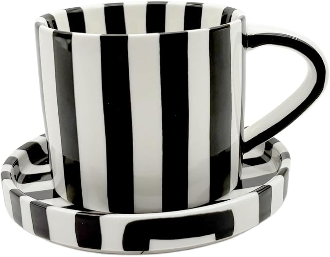 8 Oz Ceramic Coffee Mug Espresso Cups with Saucer Mug And Saucer Set Cup And Saucer Coffee Cups with Saucers Coffee Cups And Saucers,Black