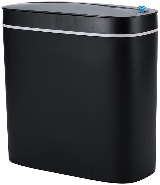 Sooyee 14 Liters Automatic Bathroom Trash Can with Lid, 3.6 Gallon Touchless Sensor Trash Can for Kitchen, Office, Bedroom, Bathroom, Living Room, Black Plastic
