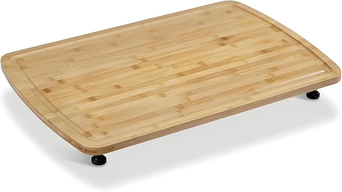 30" X 20" Bamboo Noodle Board Stove Cover: Removable Legs, Multi-Functional Countertop Cutting Board - Thickened Stovetop Cover for Electric/Gas Stoves, RV & Sink (Deep Grooves, Non-Slip)