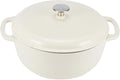 Amazon Basics Enameled Cast Iron Dutch Oven Pot with Lid, Round, Dual Handles, Heavy-Duty, Oven Safe for Stews, Roasting, Baking, 6-Quart, White