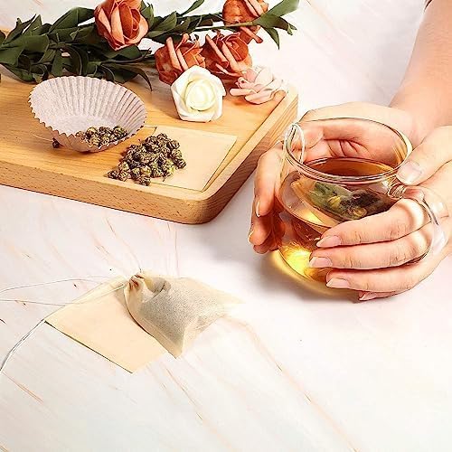 300 Pcs Disposable Tea Bags for Loose Leaf Tea, Empty Tea Bags for Loose Tea with Drawstring, Natural Tea Filter Bags