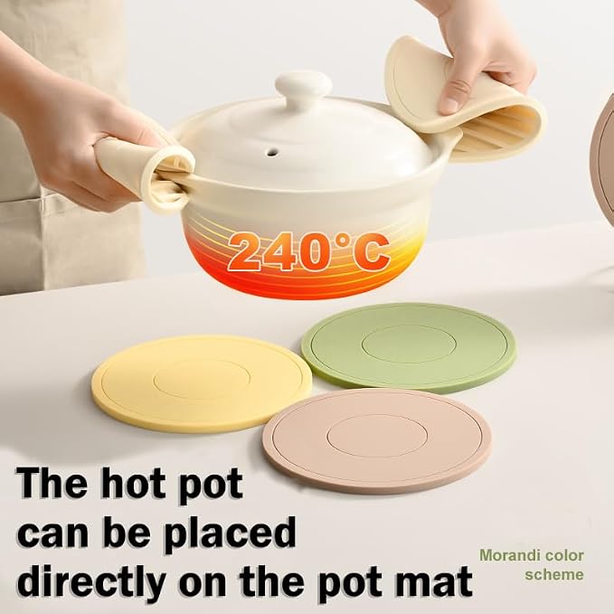 H&W 6Pcs Thickened Pot Holders, Silicone Trivets, with 1 Triangle Holder | Non-Slip Heat Resistant Pads, for Kitchen Hot Pots and Pans(6 Colors)