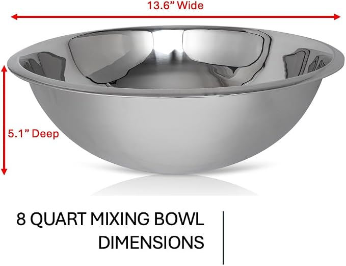 8 Quart Large Stainless Steel Mixing Bowls Set, 3-Pack, Nesting Bowls | Extra Large Commercial Grade Metal Bowls for Meal Prep, Baking, Serving, Food Storage. Rustproof & Dishwasher Safe