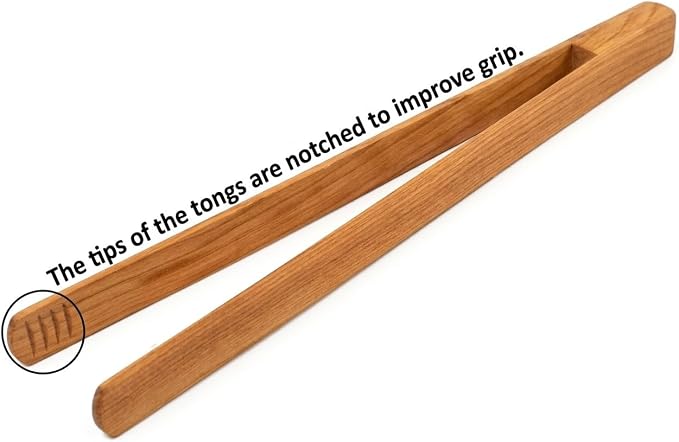 12-Inch Premium Cherry Wood Toaster Tongs – Single Piece Natural Wooden Tongs for Toast, Bread, Salad & Meat – Durable Heat-Resistant Kitchen Tongs with Ergonomic Easy-Grip Design