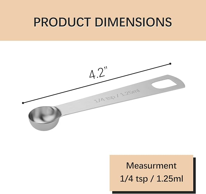 1PCS 1/4tsp(1.25ml) Measuring Spoon, Stainless Steel Teaspoon | High Precision, Food-Grade, ‌Rust-Free, Dishwasher-Safe, Easy-Read Markings, Multi-Purpose, Sturdy & Durable