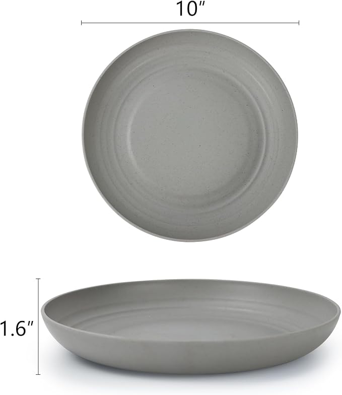 Dinner Plates Set of 8 Premium Wheat Straw Plate Alternative for Plastic Plates Lightweight Round Plate Set Microwave and Dishwasher Safe Plates for Kitchen Unbreakable (Grey, 10 inch)