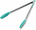 Doosu Kitchen Tongs with Silicone Tips for Cooking Serving (16in, Aqua Sky) | 600°F Heat Resistant Food Tong, Heavy Duty Stainless Steel Locking Tong for BBQ, Grilling Steak, Salad, Toast, Pasta