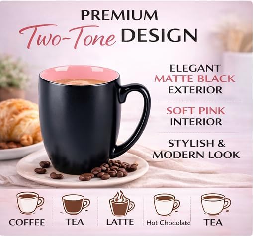 GBhome 16 oz Coffee Mugs Set of 6, Ceramic Coffee Cups- Pink