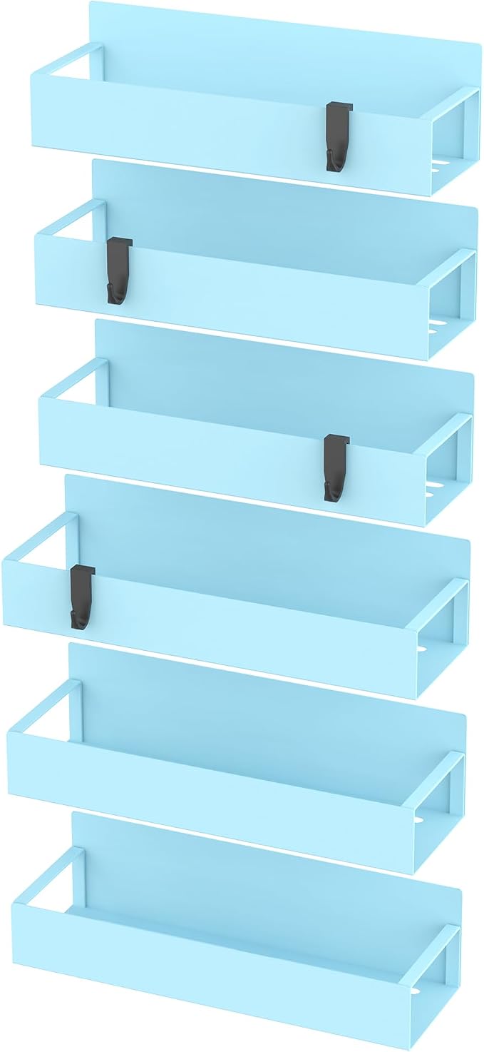 Metal Magnetic Spice Rack for Refrigerator Blue, 6 Pack | Magnetic Shelves Heavy Duty for Fridge in Kitchen, Seasoning Storage Organizer, For Oven Washer and Dryer, For Heavier Items