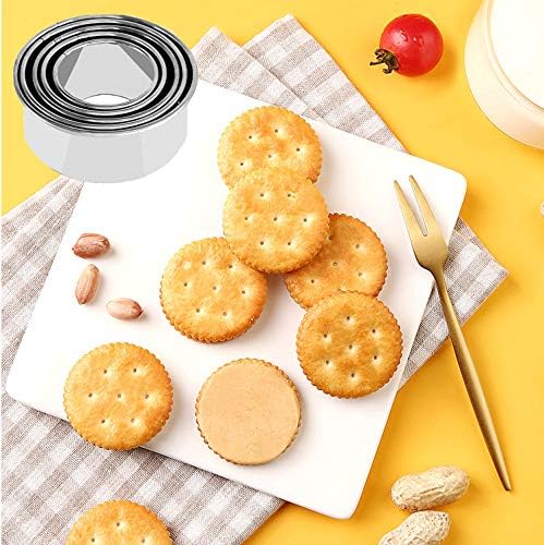 5Pcs Cookie Cutters - Stainless Steel Biscuit Cutters/Dumpling Cutters/Cake Pastry Cutters/Cake Cookie Scone Cutters Molds stamps for Cooking Baking (Round Edge, 5Pcs)