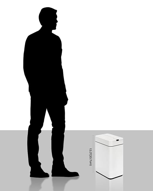 ELPHECO Slim Bathroom Trash Can with Lid 2.6 Gallon Smart Trash Can White | Motion Sensor Butterfly Lid Garbage Can Automatic Stainless Steel Wastebasket Bathroom Decor for Bedroom Office Toilet
