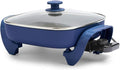 GreenLife 12" 5QT Electric Skillet, Blue | PFAS-Free Ceramic Nonstick Coated Interior, Glass Vented Lid, Temperature Control, Dishwasher Safe, Pancakes, Eggs, Bacon