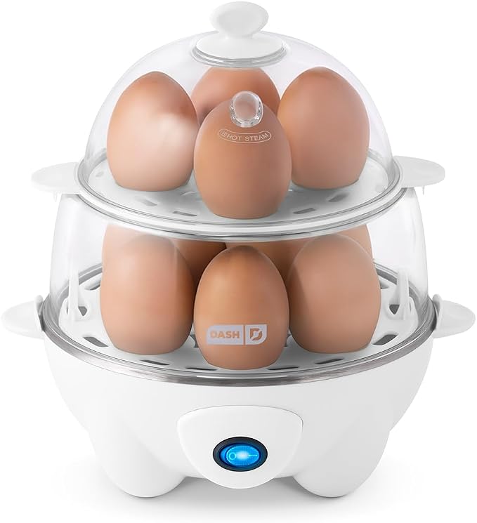 Dash Deluxe Egg Cooker, 12 Hard Boiled Eggs, White | Electric Double Decker Egg Poacher, Steamer & Omelette Maker Machine, Soft or Poached Eggs, Auto Shut-Off, BPA-Free