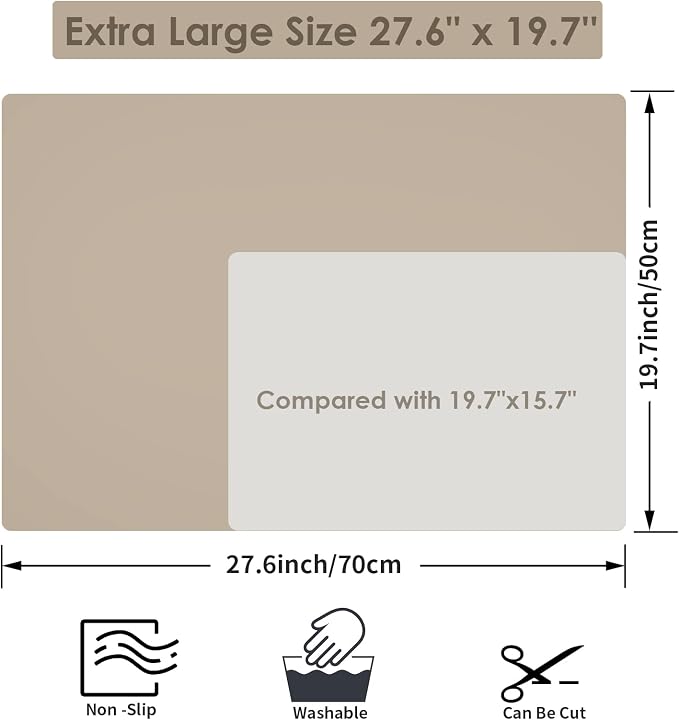 Extra Large Silicone Mat, Kitchen Counter Mat Placemats for Kids Silicone Mats for Countertop, Nonstick Silicone Table Mat for Pastry Crafts Baking Heat-Resistant Silicone Pad, 27.6'' x 19.7'' 1 Pack