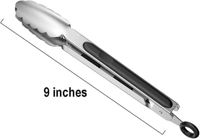 9-inch Stainless Steel Kitchen Tongs with Locking, Metal Food Tongs Non-Slip Grip (9")