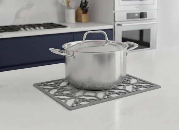 GASARÉ, Extra Large, Thick, Silicone Trivet for Hot Dishes, Pots, and Pans, Heat Resistant Mat for Countertop, Hot Pad for Kitchen, Easy to Clean, 16 x 12 x 3/8 Inches, (Gray, Spaniard)
