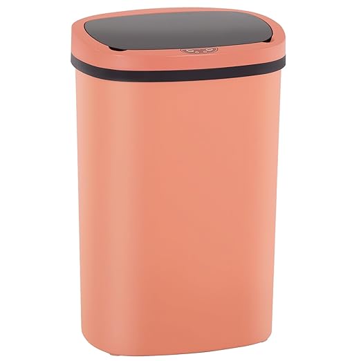 BestOffice | 13 Gallon Plastic Trash Can with Lid | Pink | Automatic Touchless Garbage Can | Odor Control | Modern Oval Design | Easy to Clean | For Kitchen, Bathroom, Office or Home