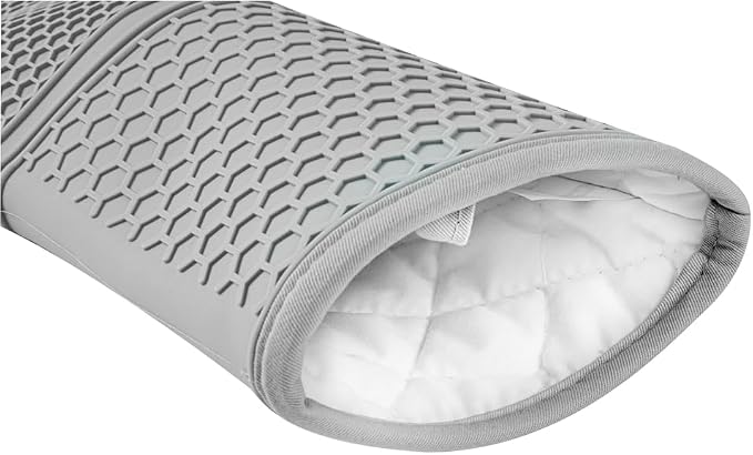 Restaurantware 2-Piece Silicone Oven Mitts Set 1 Case of 13.98 x 7.28 x 1.57 Inches Cotton Lined Heat Resistant Gloves, Slip-Resistant Waterproof Oven Gloves, Gray Cooking Mitts for Baking and BBQ