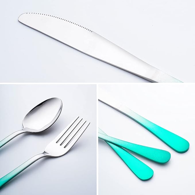 Travel Utensils Set with Case Reusable Portable Cutlery Set Stainless Steel 8pcs Including Dinner Knife Fork Spoon Chopsticks straws(Gradient Green) | Dishwasher Including Dinner Knife Fork Spoon Chopsticks Straws Travel Fork Spoon Knife for Work, Camp...