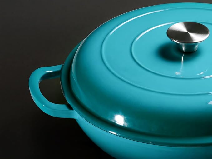 Leonyo 3.6QT Cast Iron Braiser Shallow Dutch Oven with Lid,Lake Green | Nonstick Enameled Cast Iron Casserole Skillet, Cast Iron Cookware Shallow Dutch Oven with Lid for All Cooktop, Oven Safe