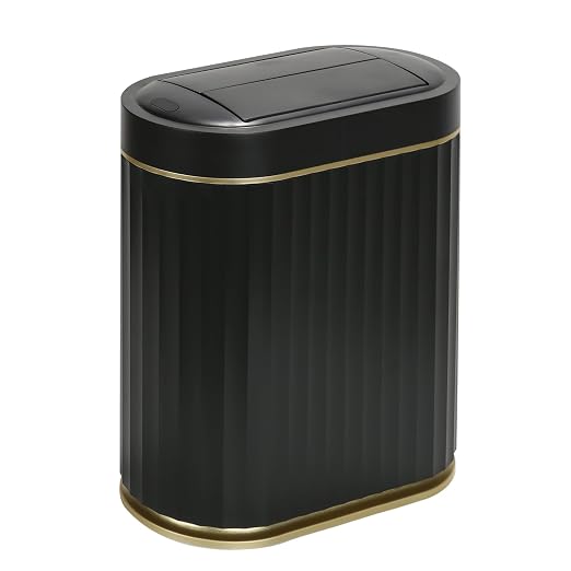 SYNCVIBE Bathroom Sensor Trash Can, 2 Gallon, Butterfly Lid, Black Gold | Automatic Garbage Can, IPX5 Waterproof Slim Trash Bin, Under-Counter Wastebasket for Kitchen, Living Room and Bathroom