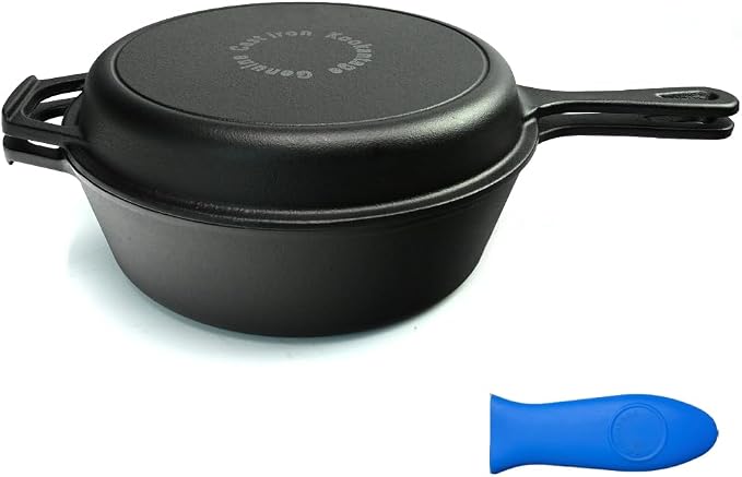 Pre-Seasoned Cast Iron 2-in-1 Combo Cooker with 3.2 Quart Dutch Oven Deep Fry Pan and 10.25 inch Skillet