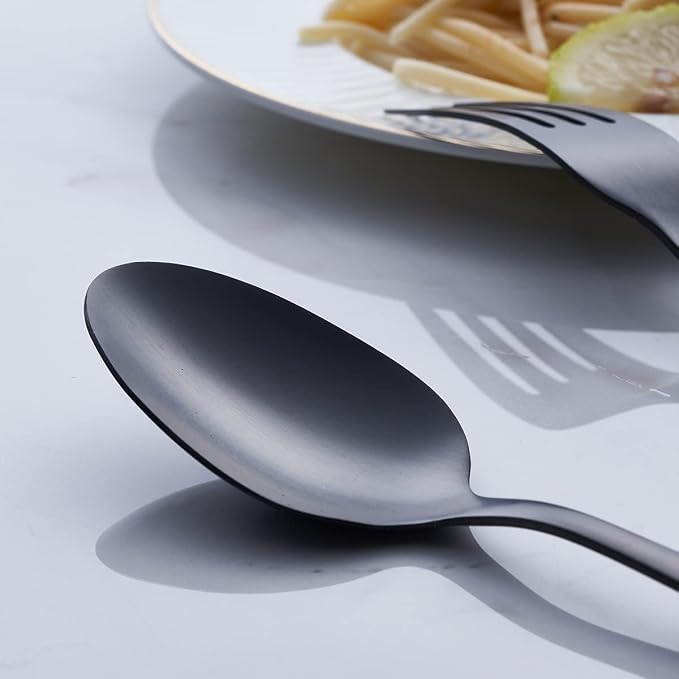 GoGeiLi Matte Black Silverware Set, 24-Piece Stainless Steel Satin Finish Flatware Cutlery Set, Service for 6, Dishwasher Safe